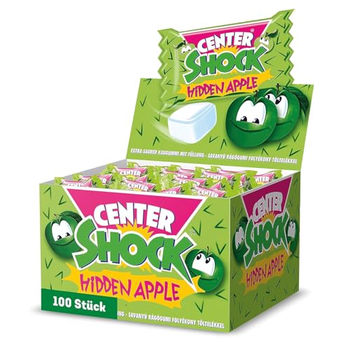 Center Shock Hidden Apple, Box mit 100 Kaugummis, extra-sauer mit Apfel-Geschmack, geeignet für Geburtstag, Pinata, Partys, Candy-Bar & Weihnachten, 400g von Center Shock