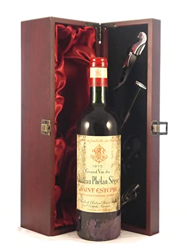 Chateau Phelan Segur 1975 Saint Estephe in einer mit Seide ausgestatetten Geschenkbox, da zu 4 Weinaccessoires, 1 x 750ml von chateau Phelan Segur