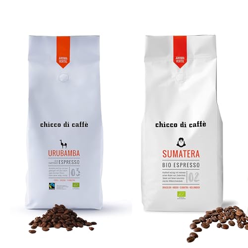chicco di caffè Duo | 2kg Probierpaket Bio Espresso Urubamba + Bio Sumatera je 1000g ganze Bohnen von chicco di caffè