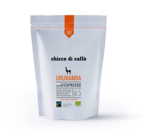 chicco di caffè | Bio Espresso Urubamba | geröstete, ganze Kaffeebohnen | 80% Arabica - 20% Robusta Espressobohnen | aus biologischem Anbau | Fairtrade chicco di caffè | Bio Espresso Urubamba | geröstete, ganze Kaffeebohnen | 80% Arabica - 20% Robusta Espressobohnen | aus biologischem Anbau | Fairtrade von chicco di caffè
