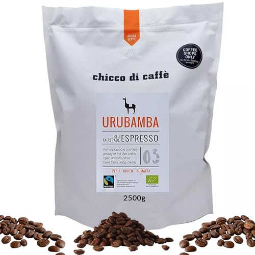 chicco di caffè Bio und Fairtrade Espresso, aromatisch durch Arabica Bohnen aus Peru und Sumatra, 2500g Vorratspackung von chicco di caffè