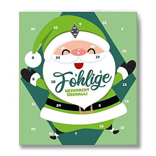 Premium Schoko-Adventskalender – Der lustige Weihnachts-Countdown bis Heilig Abend aus Fairtrade-Kakao + Mannschaftsposter/Fanposter + Fanshop-Gutschein (200 g) (Borussia Mönchengladbach) von chocri