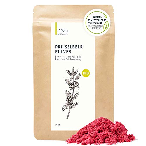 Preiselbeer Vollfrucht-Pulver, aus Wildsammlung Premium BIO-Qualität, gefriergetrocknete Früchte, 150g von cosmopoliTEA