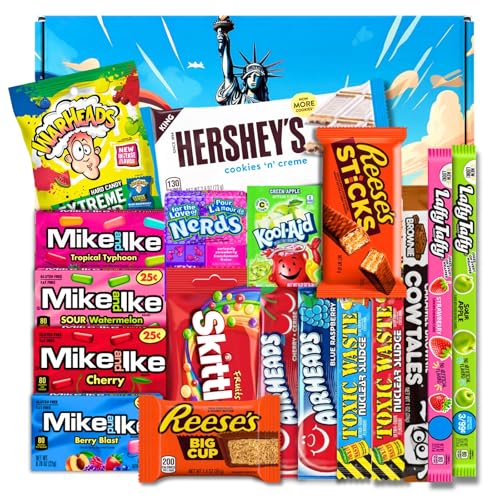 Amerikanische Süßigkeiten Box – 18 Original US-Snacks | Perfekte Geschenkidee & Partybox | Beliebte Süßigkeiten aus den USA | Ideal zum Verschenken von crela packs