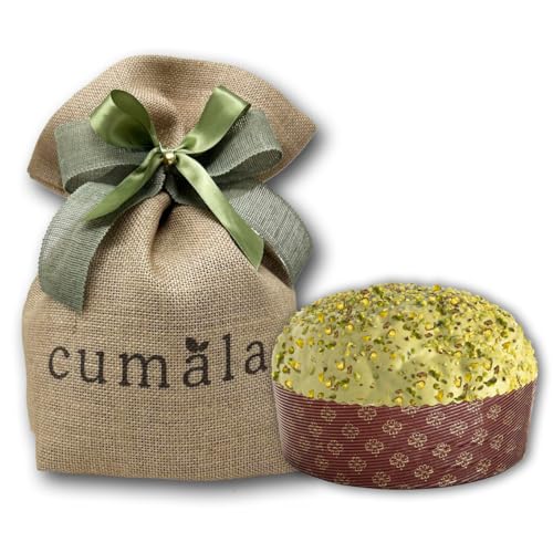 Cumala Handwerklicher Panettone mit Marzipan und Cremini aus reinem Bronte-Pistazien 1Kg von cumala