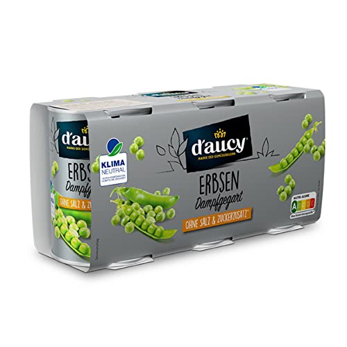 d'aucy Erbsen - 100% ohne Salz und Zuckerzusatz, ohne Konservierungsstoffe, klimaneutral, 1 Pack = 3 x 110 Gramm Dose von d'aucy