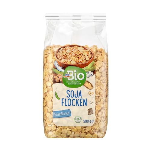 Bio Sojaflocken - Vegane, glutenfreie, laktosefreie Frühstücksflocken mit hohem Eiweißgehalt Proteine Proteinflocken Müsli dm von dalerno