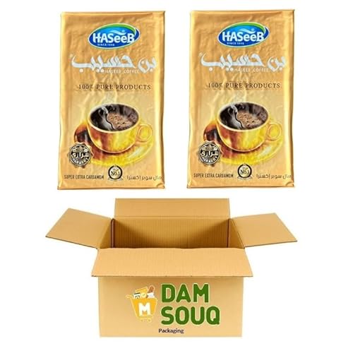 Damsouq® Multipackung Haseeb Gold Gemahlener Arabischer Kaffee Super Extra Kardamom (2 x 500 GR) von damsouq