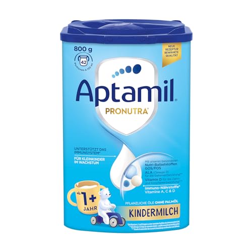 Aptamil Kindermilch 1+ 800g | 42 Portionen à 130ml | für Kleinkinder im Wachstum | mit Vitaminen A, C und D sowie ALA (Omega-3), Calcium, Eisen und Jod | ohne Palmöl | schmeckt warm & kalt von Aptamil
