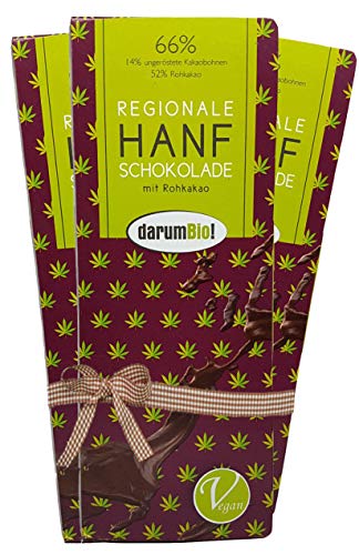 BIO Hanf Schokolade, Sparpack mit 3 Tafeln, Vegan & Glutenfrei, mit Kokosblütenzucker, Regional aus Deutschland, low carb, 66 % Kakao - 52% ROHKAKAO, enthält Omega 3-Fettsäuren, (3 x 75g) von darumBio!