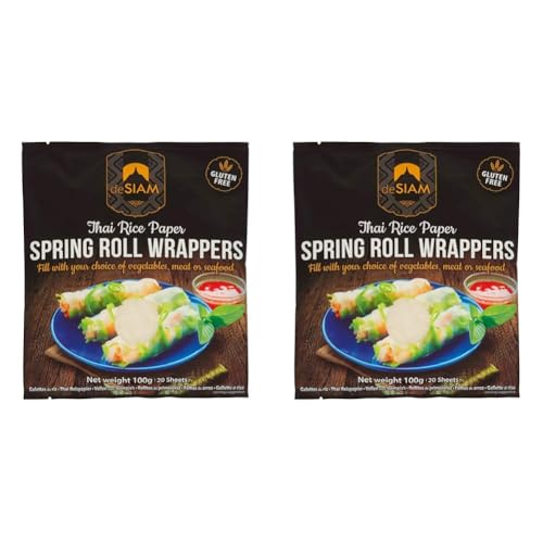 deSIAM Spring Roll Wrappers, Reispapierhüllen für thailändische Frühlingsrollen – 100% Weizenfrei & Vegan 100g (Packung mit 2) von deSiam