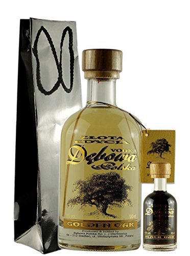 Geschenkidee Dębowa Golden Oak + Black Oak Mini in eleganter Lacktüte | 1 x 40%, 0,7 Liter; 1 x 40%, 0,05 Liter von debowa