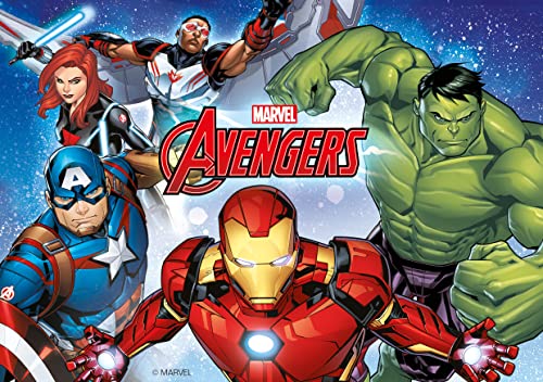 Avengers - Tortendeko - Essbares Kuchendekoration für Geburtstags - Superhelden -Torte, Kindergeburtstag, Geburtstagsdeko A5 von dekora