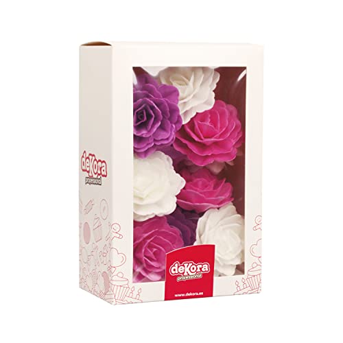 Dekora - 15 Esspapier Rosen Tortendeko - Essbare Blumen für Torten oder Cupcakes - Oblaten Deko Essbar - Sortierte Farben - 7 cm Durchmesser von dekora