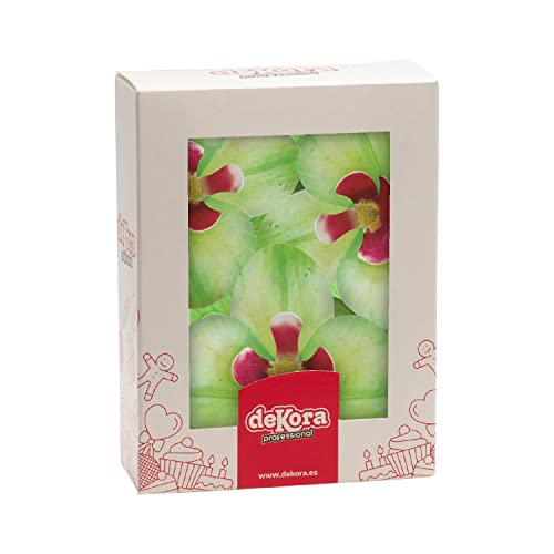 Dekora - Orchideen Tortendeko Essbar | 10 Essbare Blumen für Torte aus Esspapier - Grün - 7,5 x 8,5 cm von dekora
