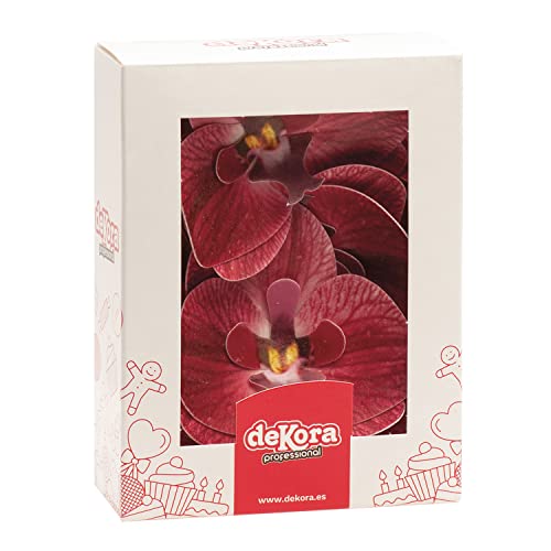 dekora - Orchideen Tortendeko Essbar | 10 Essbare Blumen für Torte aus Oblate - Bordeaux - 7,5-8,5 cm von dekora