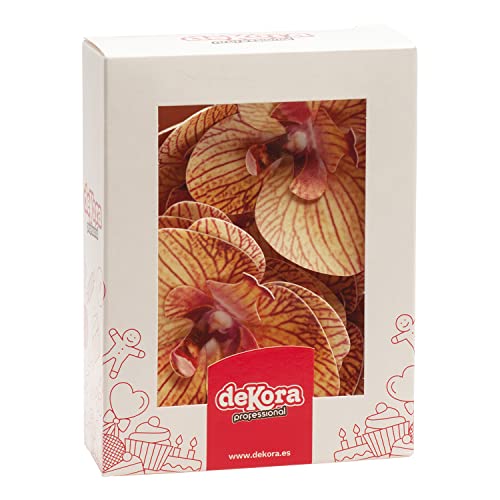 dekora - Orchideen Tortendeko Essbar | 10 Essbare Blumen für Torte aus Oblate - Gelb - 7,5-8,5 cm von dekora
