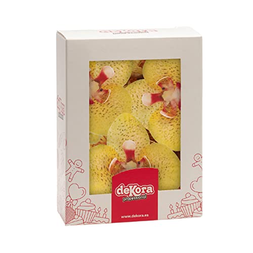 Dekora - Orchideen Tortendeko Essbar | 12 Essbare Blumen für Torte aus Esspapier - Gelb - 7,5 x 8,5 cm von dekora