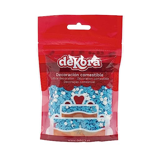 dekora - Konfetti Streusel Tortendeko Essbar - Essbares Zuckerdekor für Torten Cupcakes und andere Desserts Blaue und Weiße Kreise und Zuckersterne - Streusel Blau - 100 g dekora - Konfetti Streusel Tortendeko Essbar - Essbares Zuckerdekor für Torten Cupcakes und andere Desserts Blaue und Weiße Kreise und Zuckersterne - Streusel Blau - 100 g von dekora