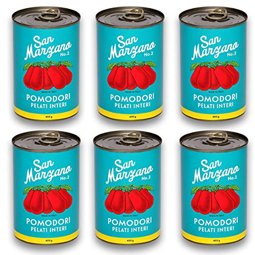 DELICRET - 6x 400g - San Marzano Tomate aus Kampanien"Das rote Gold" | Ganze, geschälte Tomaten im eigenen Saft | +GRATIS DELICRET Oma Rezepte | Zutaten je Dose: Tomaten (65%), Tomatensaft) von delicret the delicate secrets of the world