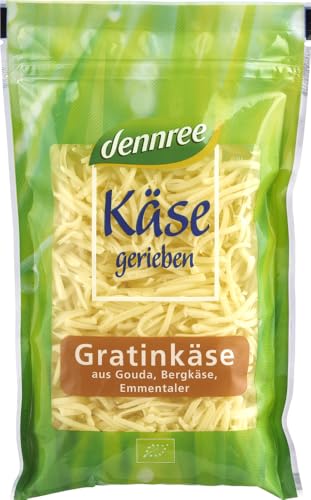 Gratinkäse gerieben, aus Gouda, Bergkäse, Emmentaler 6 x 150 gr von dennree