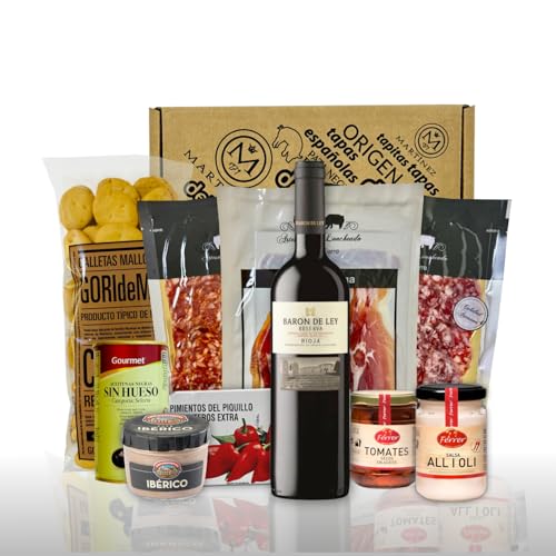 Spanischer Gourmet Geschenkkorb: Ibérico-Schinken, Chorizo, Pata Negra, Baron de Ley Reserva und weitere Spezialitäten Spanischer Gourmet Geschenkkorb: Ibérico-Schinken, Chorizo, Pata Negra, Baron de Ley Reserva und weitere Spezialitäten von detapasbox