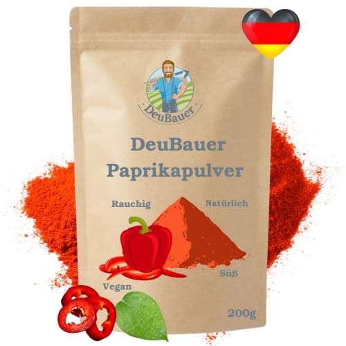 DeuBauer® Paprika-edelsüß aus Deutschland - rauchig milder Geschmack - Paprika fein gemahlen - feinstes Paprika-pulver edelsüß ungarisch 200g von deubauer