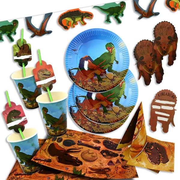 Dinosaurier Partyset 61-teilig für 8 Kinder, Raumdeko und Tischdeko von dh-konzept
