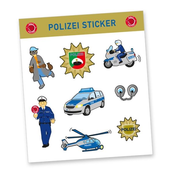 Stickerbogen "Polizei" mit 8 Stickern, Gastgeschenke zum Kindergeburtstag von dh-konzept