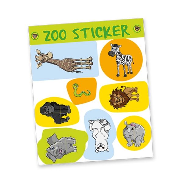 Stickerbogen "Zoo", 8 Sticker Giraffe, Zebra, Löwe, Eisbär, Elefant etc. von dh-konzept