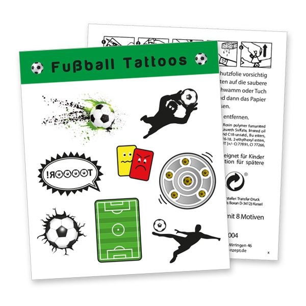Tattoobogen "Fussball" mit 8 Tattoos von dh-konzept