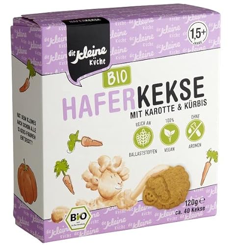 die Kleine Küche Biologische Baby Haferkekse mit Karotte & Kürbis 18+ Monate 120 gr. VEGAN BIO Baby Kleinkind Snack, ohne Zusatzstoffe von die Kleine Küche