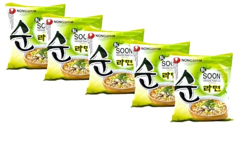 Nongshim - 5er Pack Soon Veggie Ramuyn - Instant Nudel - Nudeln Original aus Korea - Asiatische Asia Noodles (Vorteilspackung 5x140g) von dinese