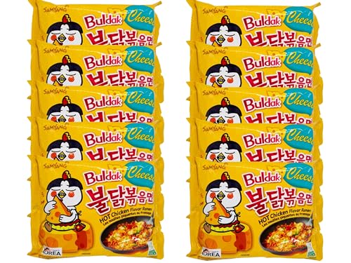 dinese - Samyang 10er Pack Ramen "Cheese" extra scharfe Nudeln aus Asien - Hot Chicken Buldak-Instant Nudel Original aus Korea - Asiatische Asia Noodles (Vorteilspackung 10x140g) von dinese
