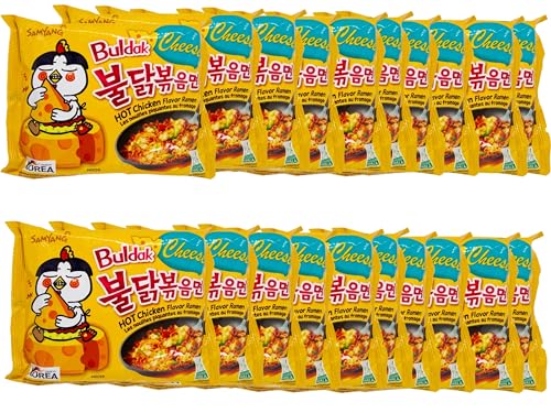 dinese - Samyang 20er Pack Ramen "Cheese" extra scharfe Nudeln aus Asien - Hot Chicken Buldak-Instant Nudel Original aus Korea - Asiatische Asia Noodles (Vorteilspackung 20x140g) von dinese