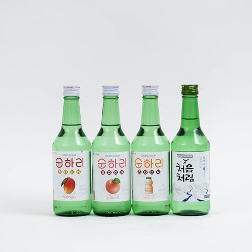 Soju - 4er Mix koreanischer Reiswein - original aus Korea - 12% Vol - 350ml - Verschiedene Geschmäcker -Mango,Peach,Yogurt,Original von dinese