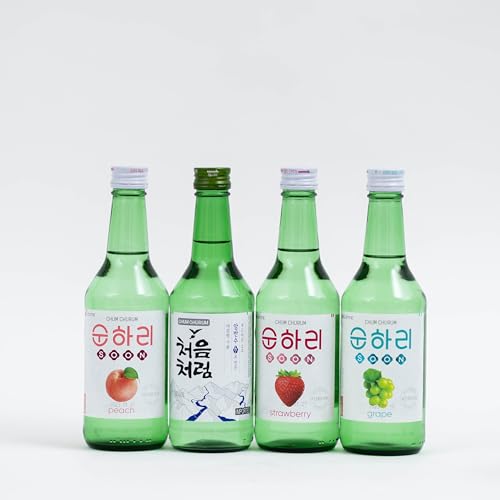Soju - 4er Mix koreanischer Reiswein - original aus Korea - 12% Vol - 350ml - Verschiedene Geschmäcker -Peach, Original, Strawberry, Grape von dinese