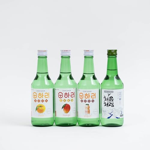 Soju - 4er Mix koreanischer Reiswein - original aus Korea - 12% Vol - 350ml - Verschiedene Geschmäcker -Yuzu, Mango, Yogurt, Original von dinese