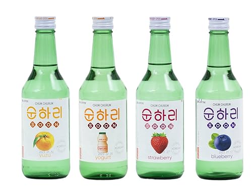 Soju - 4er Mix koreanischer Reiswein - original aus Korea - 12% Vol - 350ml - Verschiedene Geschmäcker -Yuzu, Yogurt, Strawberry, Blueberry von dinese