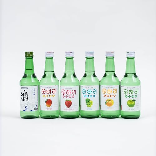 Soju - 6er Mix koreanischer Reiswein - original aus Korea - 12% Vol - 350ml - Verschiedene Geschmäcker - Original, Mango, Strawberry, Grape, Yuzu and Apple von dinese