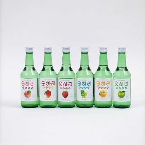 Soju - 6er Mix koreanischer Reiswein - original aus Korea - 12% Vol - 350ml - Verschiedene Geschmäcker - Peach, Mango, Strawberry, Grape, Yuzu and Apple von dinese