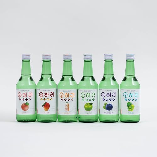 Soju - 6er Mix koreanischer Reiswein - original aus Korea - 12% Vol - 350ml - Verschiedene Geschmäcker - Peach, Mango, Yogurt, Apple, Blueberry, Grape von dinese