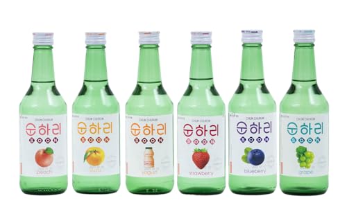 Soju - 6er Mix koreanischer Reiswein - original aus Korea - 12% Vol - 350ml - Verschiedene Geschmäcker - Peach, Yuzu, Yogurt, Strawberry, Blueberry, Grape von dinese