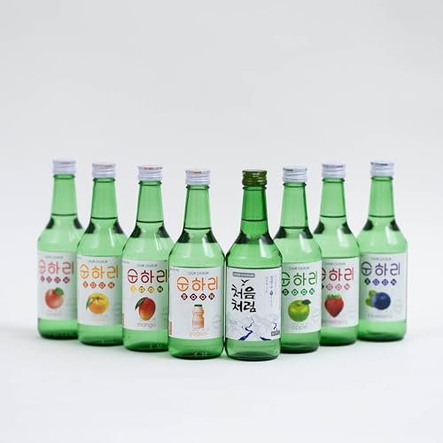Soju - 8er Mix koreanischer Reiswein - original aus Korea - 12% Vol - 350ml - Verschiedene Geschmäcker -Peach,Yuzu,Mango,Yogurt,Original,Apple,Strawberry,Blueberry von dinese