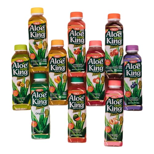 dinese 10er Mix-Set OKF Aloe Vera Drink Set | OKF | Mit echten Aloe-Stückchen | Mango, Blueberry, Ananas, Erdbeere, Wassermelone, Kiwi, Litchi, Mango, Original, Cranberry | Erfrischungsgetränk|Getränk von dinese