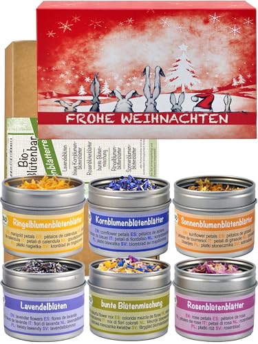 direct&friendly | 6er Bio Blüten-Weihnachtsgeschenkset | farbenfrohe Bio Blütenblätter und Bunte Blütenmischung | für Koch- und Backbegeisterte von direct&friendly
