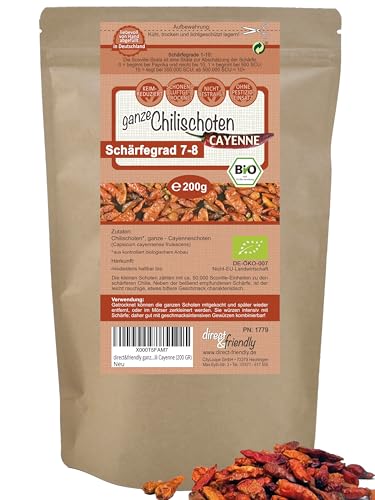 direct&friendly | Bio Chilischoten | ganze Cayenne Chili | scharf Schärfegrad 7-8 | 200g | getrocknet direct&friendly | Bio Chilischoten | ganze Cayenne Chili | scharf Schärfegrad 7-8 | 200g | getrocknet von direct&friendly