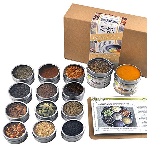 direct&friendly Bio Curry Set Geschenk DIY Gewürzset Geschenkset mit 14 verschiedenen Bio Gewürzen und Rezeptheft von direct&friendly