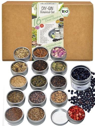 direct&friendly | Bio DIY Gin Gewürze Set | Geschenkset 16 verschiedene Botanicals (1x16 Dosen) von direct&friendly