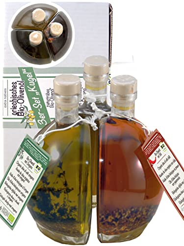 direct&friendly Geschenkset 3 Schmuckflaschen Bio Olivenöl - naturtrüb, mit Chili, mit Oregano (3x200ml) von direct&friendly
